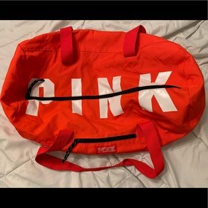 Pink duffel bag